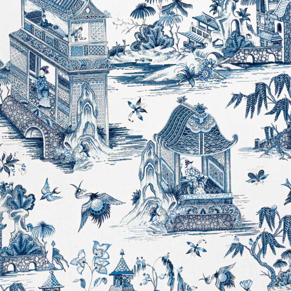 Thibaut Grand Palace Linen In Blue & White